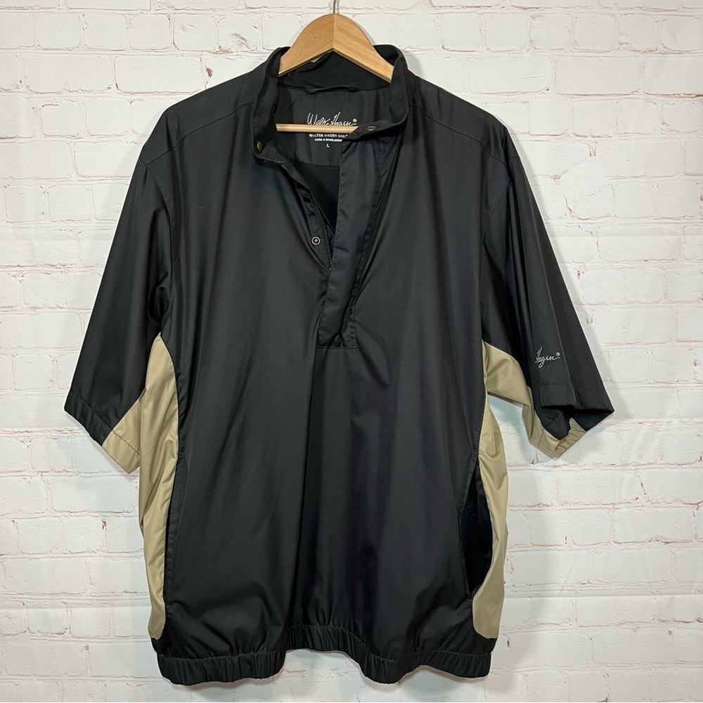 Walter Hagen Windbreaker Golf Jacket Mens Large Black Pockets Short Sleeve